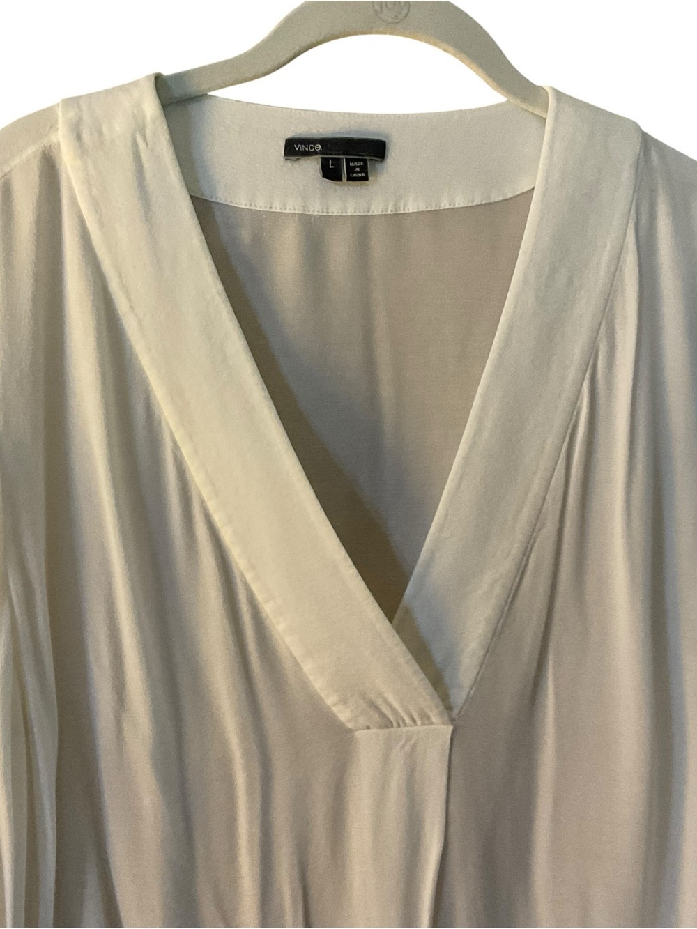 Vince White Silk Blend Tunic Blouse Long Sleeve V-Neck Hi Low Top Size Large - Picture 5 of 8